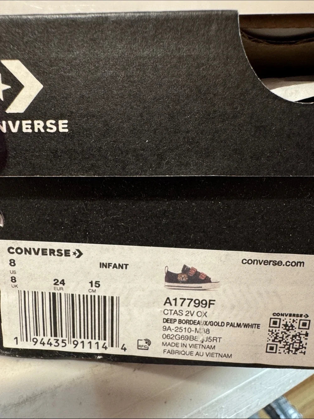 Converse Kids Burgundy Canvas Sneakers with Orange Tiger Straps